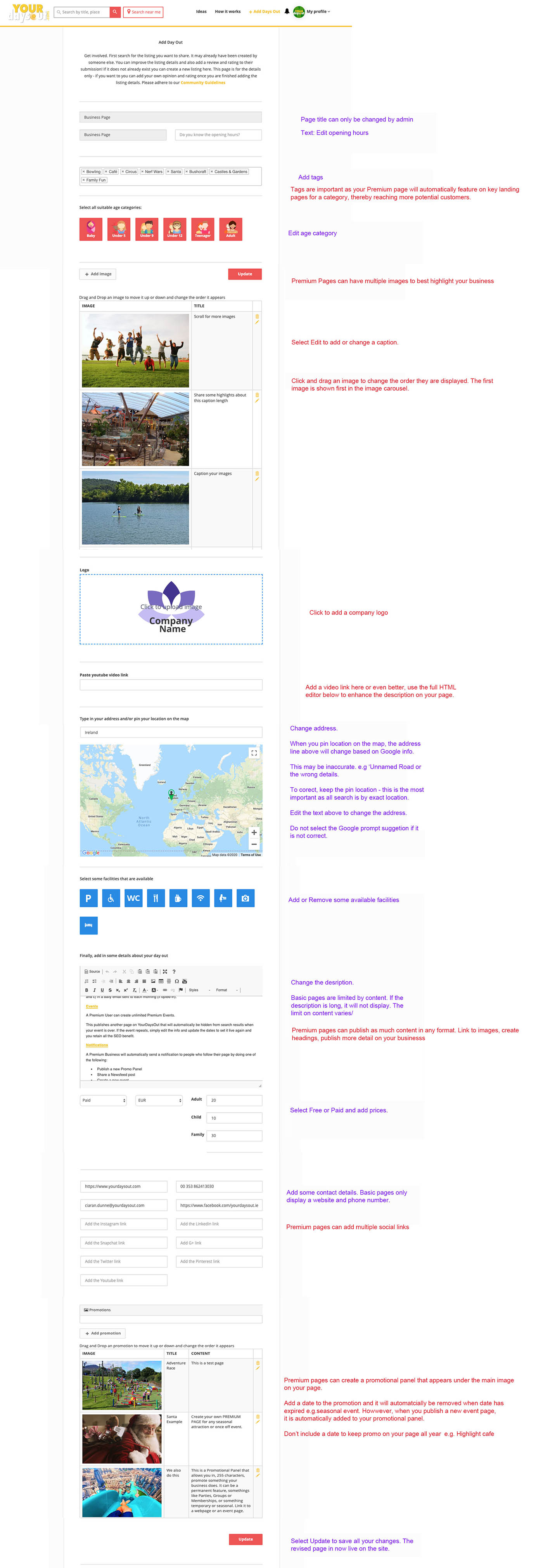 Update Premium Pages | YourDaysOut Support